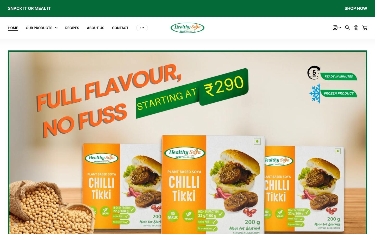 Screenshot of the Healthy Soya website homepage