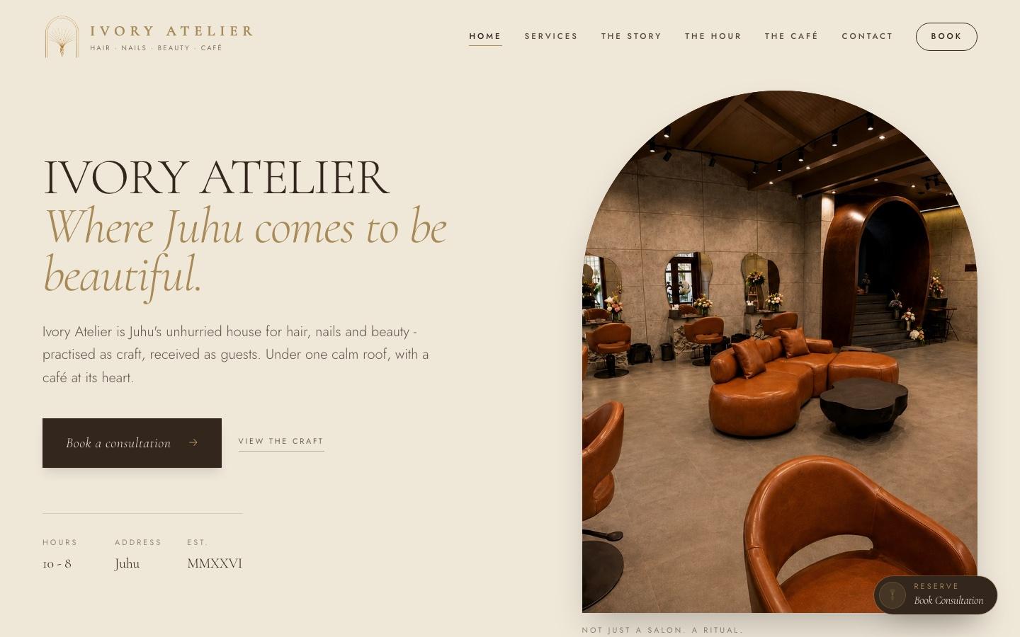 Screenshot of the Ivory Atelier Beauty website homepage